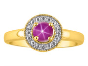 Rylos Halo Ring with Round 4MM Gemstone & Diamonds  Elegant Birthstone Jewelry for Women in Yellow Gold Plated Silver  Available in Sizes 5-10