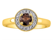 Rylos Halo Ring with Round 4MM Gemstone & Diamonds  Elegant Birthstone Jewelry for Women in Yellow Gold Plated Silver  Available in Sizes 5-10