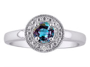 Rylos Halo Ring with Round 4MM Gemstone & Diamonds  Elegant Birthstone Jewelry for Women in Sterling Silver  Available in Sizes 5-10