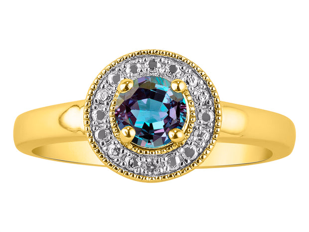 Rylos Halo Ring with Round 4MM Gemstone & Diamonds  Elegant Birthstone Jewelry for Women in Yellow Gold Plated Silver  Available in Sizes 5-10