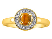 Rylos Halo Ring with Round 4MM Gemstone & Diamonds  Elegant Birthstone Jewelry for Women in Yellow Gold Plated Silver  Available in Sizes 5-10