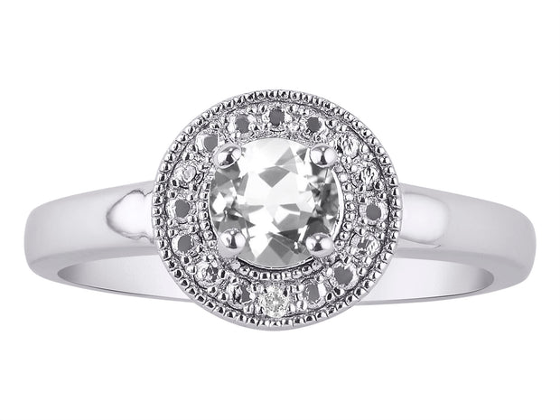 Rylos Halo Ring with Round 4MM Gemstone & Diamonds  Elegant Birthstone Jewelry for Women in Sterling Silver  Available in Sizes 5-10