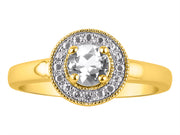 Rylos Halo Ring with Round 4MM Gemstone & Diamonds  Elegant Birthstone Jewelry for Women in Yellow Gold Plated Silver  Available in Sizes 5-10