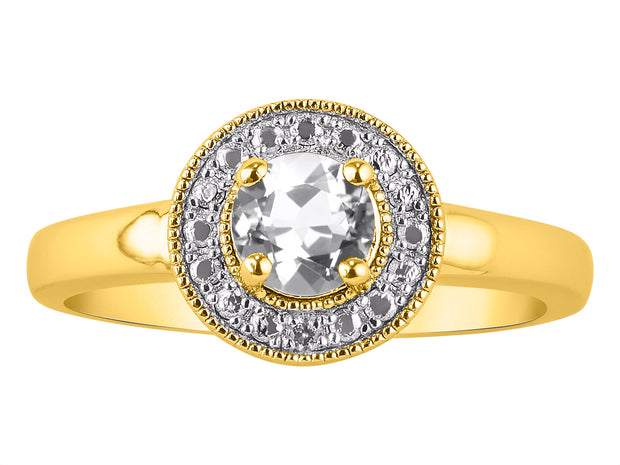 Rylos Halo Ring with Round 4MM Gemstone & Diamonds  Elegant Birthstone Jewelry for Women in Yellow Gold Plated Silver  Available in Sizes 5-10