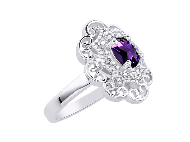 Rylos Floral Designer Ring with 6X4MM Oval Gemstone & Sparkling Diamonds in Sterling Silver- Birthstone Jewelry for Women - Available in Sizes 5 to 10 Embrace Elegance!