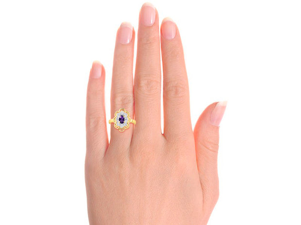 Rylos Floral Designer Ring with 6X4MM Oval Gemstone & Sparkling Diamonds in Yellow Gold Plated Silver- Birthstone Jewelry for Women - Available in Sizes 5 to 10 Embrace Elegance!