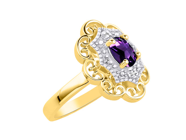 Rylos 14K Yellow Gold Floral Designer Ring with 6X4MM Oval Gemstone & Sparkling Diamonds - Birthstone Jewelry for Women - Available in Sizes 5 to 10 Embrace Elegance!