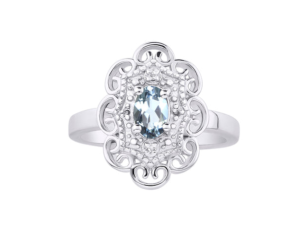 Rylos 14K White Gold Floral Designer Ring with 6X4MM Oval Gemstone & Sparkling Diamonds - Birthstone Jewelry for Women - Available in Sizes 5 to 10 Embrace Elegance!