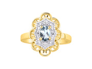 Rylos Floral Designer Ring with 6X4MM Oval Gemstone & Sparkling Diamonds in Yellow Gold Plated Silver- Birthstone Jewelry for Women - Available in Sizes 5 to 10 Embrace Elegance!