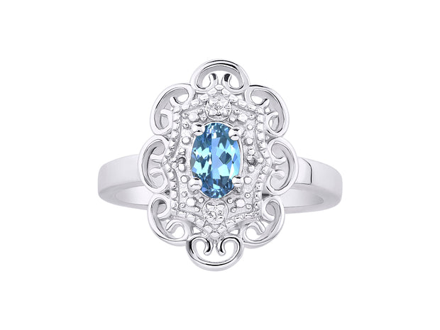 Rylos Floral Designer Ring with 6X4MM Oval Gemstone & Sparkling Diamonds in Sterling Silver- Birthstone Jewelry for Women - Available in Sizes 5 to 10 Embrace Elegance!