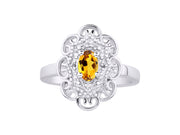 Rylos 14K White Gold Floral Designer Ring with 6X4MM Oval Gemstone & Sparkling Diamonds - Birthstone Jewelry for Women - Available in Sizes 5 to 10 Embrace Elegance!