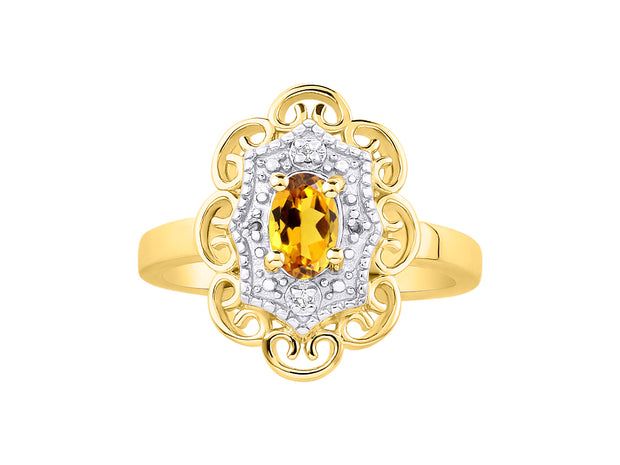 Rylos 14K Yellow Gold Floral Designer Ring with 6X4MM Oval Gemstone & Sparkling Diamonds - Birthstone Jewelry for Women - Available in Sizes 5 to 10 Embrace Elegance!