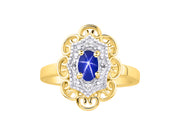 Rylos Floral Designer Ring with 6X4MM Oval Gemstone & Sparkling Diamonds in Yellow Gold Plated Silver- Birthstone Jewelry for Women - Available in Sizes 5 to 10 Embrace Elegance!