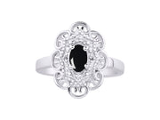 Rylos 14K White Gold Floral Designer Ring with 6X4MM Oval Gemstone & Sparkling Diamonds - Birthstone Jewelry for Women - Available in Sizes 5 to 10 Embrace Elegance!