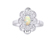 Rylos Floral Designer Ring with 6X4MM Oval Gemstone & Sparkling Diamonds in Sterling Silver- Birthstone Jewelry for Women - Available in Sizes 5 to 10 Embrace Elegance!