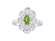 Rylos 14K White Gold Floral Designer Ring with 6X4MM Oval Gemstone & Sparkling Diamonds - Birthstone Jewelry for Women - Available in Sizes 5 to 10 Embrace Elegance!