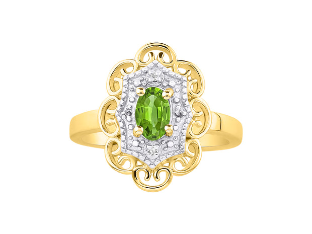 Rylos 14K Yellow Gold Floral Designer Ring with 6X4MM Oval Gemstone & Sparkling Diamonds - Birthstone Jewelry for Women - Available in Sizes 5 to 10 Embrace Elegance!