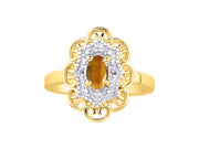 Rylos Floral Designer Ring with 6X4MM Oval Gemstone & Sparkling Diamonds in Yellow Gold Plated Silver- Birthstone Jewelry for Women - Available in Sizes 5 to 10 Embrace Elegance!