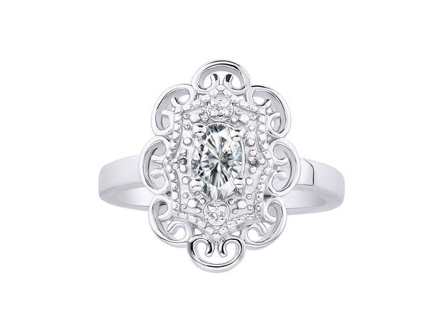 Rylos 14K White Gold Floral Designer Ring with 6X4MM Oval Gemstone & Sparkling Diamonds - Birthstone Jewelry for Women - Available in Sizes 5 to 10 Embrace Elegance!