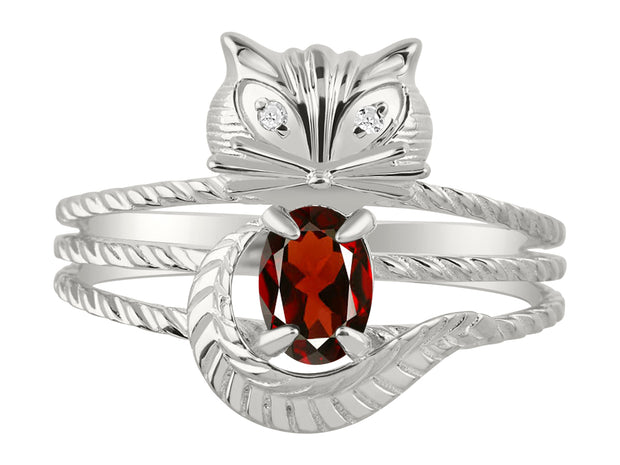 Rylos CAT Ring: 7X5MM Oval Gemstone & Diamonds - Sterling Silver Birthstone Jewelry for Women - Sizes 5-13 Available.