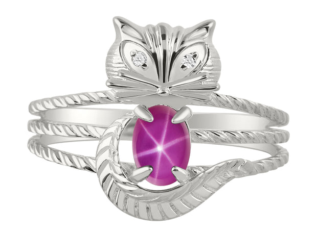 Rylos CAT Ring: 7X5MM Oval Gemstone & Diamonds - Sterling Silver Birthstone Jewelry for Women - Sizes 5-13 Available.