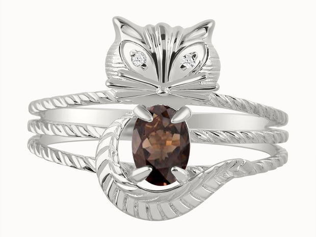 Rylos CAT Ring: 7X5MM Oval Gemstone & Diamonds - Sterling Silver Birthstone Jewelry for Women - Sizes 5-13 Available.