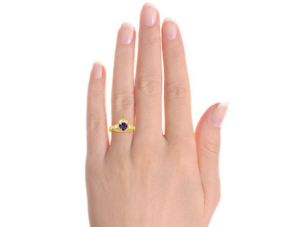 Rylos 14K Yellow Gold Claddagh Love, Loyalty & Friendship Ring with Heart 6MM Gemstone & Diamond Accent - Exquisite Claddagh Rings Birthstone Jewelry for Women - Available in Sizes 5-13