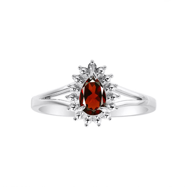 Rylos Halo Ring: Diamonds, 6X4MM Pear-Shaped Gemstone - Women's Color Stone Birthstone Jewelry - Elegant Sterling Silver Ring Sizes 5-10