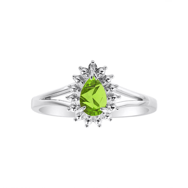 Rylos Halo Ring: Diamonds, 6X4MM Pear-Shaped Gemstone - Women's Color Stone Birthstone Jewelry - Elegant Sterling Silver Ring Sizes 5-10