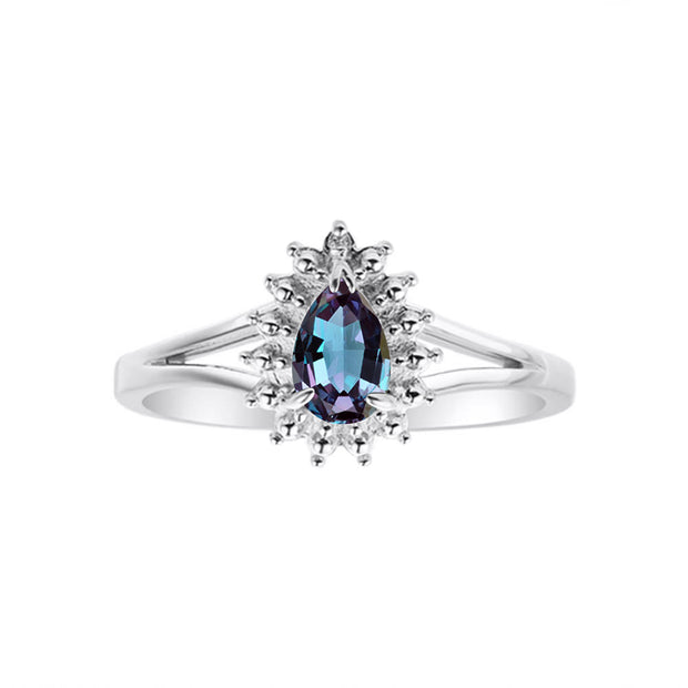 Rylos Halo Ring: Diamonds, 6X4MM Pear-Shaped Gemstone - Women's Color Stone Birthstone Jewelry - Elegant Sterling Silver Ring Sizes 5-10