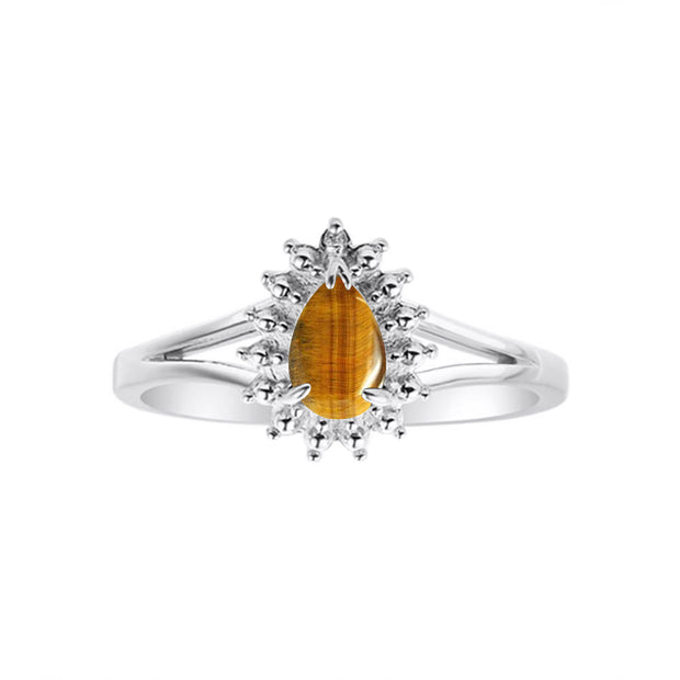 Rylos Halo Ring: Diamonds, 6X4MM Pear-Shaped Gemstone - Women's Color Stone Birthstone Jewelry - Elegant Sterling Silver Ring Sizes 5-10