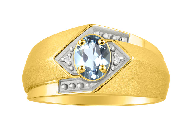 Rylos Men's Rings 14K Yellow Gold Ring: 6X4MM Oval Shape Gemstone & Sparkling Diamonds - Color Stone Birthstone Rings for Men in Gold, Available in Sizes 8-13