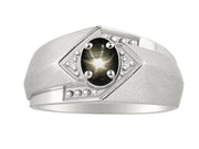 Rylos Men's Rings 14K White Gold Ring: 6X4MM Oval Shape Gemstone & Sparkling Diamonds - Color Stone Birthstone Rings for Men in Gold, Available in Sizes 8-13