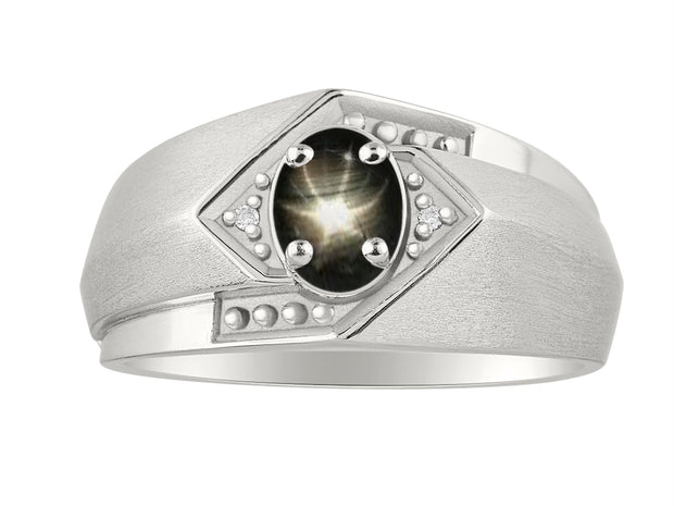 Rylos Men's Rings 14K White Gold Ring: 6X4MM Oval Shape Gemstone & Sparkling Diamonds - Color Stone Birthstone Rings for Men in Gold, Available in Sizes 8-13