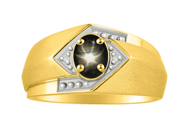 Rylos Men's Rings 14K Yellow Gold Ring: 6X4MM Oval Shape Gemstone & Sparkling Diamonds - Color Stone Birthstone Rings for Men in Gold, Available in Sizes 8-13