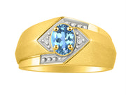 Rylos Men's Rings 14K Yellow Gold Ring: 6X4MM Oval Shape Gemstone & Sparkling Diamonds - Color Stone Birthstone Rings for Men in Gold, Available in Sizes 8-13