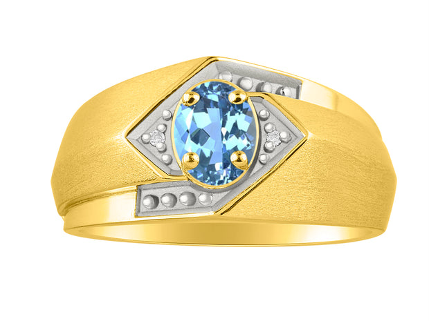 Rylos Men's Rings 14K Yellow Gold Ring: 6X4MM Oval Shape Gemstone & Sparkling Diamonds - Color Stone Birthstone Rings for Men in Gold, Available in Sizes 8-13