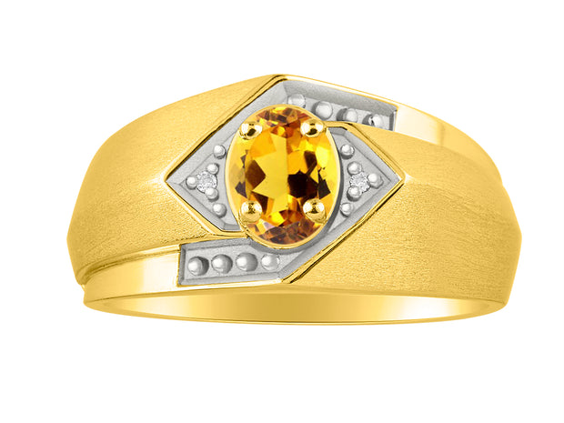 Rylos Men's Rings 14K Yellow Gold Ring: 6X4MM Oval Shape Gemstone & Sparkling Diamonds - Color Stone Birthstone Rings for Men in Gold, Available in Sizes 8-13