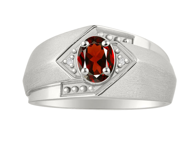 Rylos Men's Rings 14K White Gold Ring: 6X4MM Oval Shape Gemstone & Sparkling Diamonds - Color Stone Birthstone Rings for Men in Gold, Available in Sizes 8-13