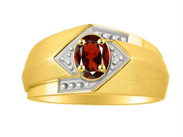 Rylos Men's Rings 14K Yellow Gold Ring: 6X4MM Oval Shape Gemstone & Sparkling Diamonds - Color Stone Birthstone Rings for Men in Gold, Available in Sizes 8-13