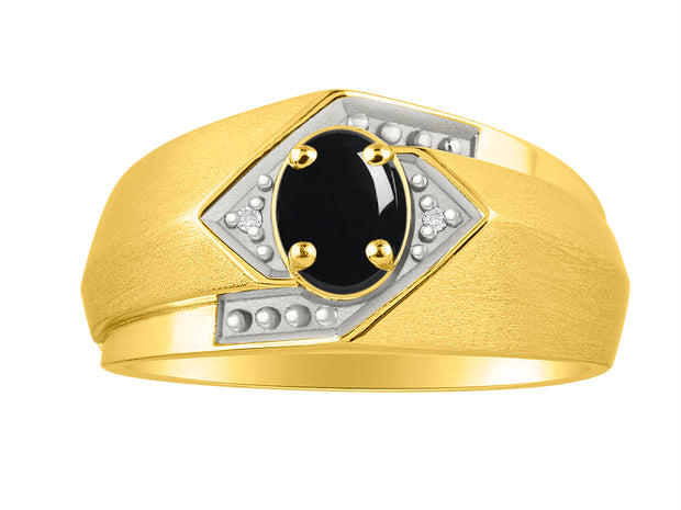 Rylos Men's Rings 14K Yellow Gold Ring: 6X4MM Oval Shape Gemstone & Sparkling Diamonds - Color Stone Birthstone Rings for Men in Gold, Available in Sizes 8-13