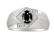 Rylos Men's Rings 14K White Gold Ring: 6X4MM Oval Shape Gemstone & Sparkling Diamonds - Color Stone Birthstone Rings for Men in Gold, Available in Sizes 8-13