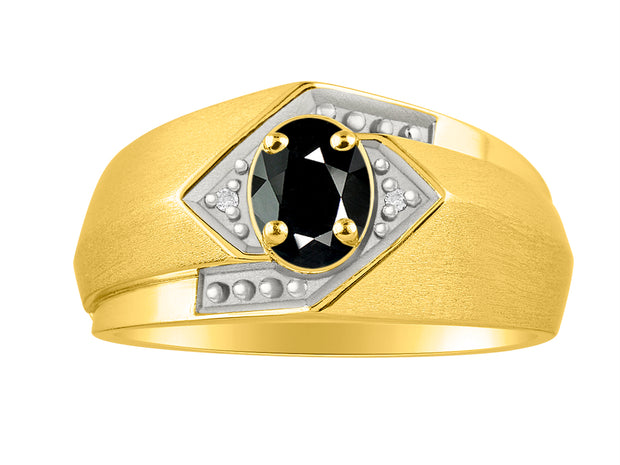 Rylos Men's Rings 14K Yellow Gold Ring: 6X4MM Oval Shape Gemstone & Sparkling Diamonds - Color Stone Birthstone Rings for Men in Gold, Available in Sizes 8-13