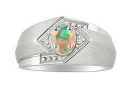 Rylos Men's Rings 14K White Gold Ring: 6X4MM Oval Shape Gemstone & Sparkling Diamonds - Color Stone Birthstone Rings for Men in Gold, Available in Sizes 8-13