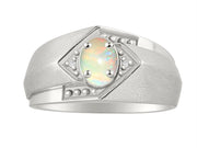 Rylos Men's Rings 14K White Gold Ring: 6X4MM Oval Shape Gemstone & Sparkling Diamonds - Color Stone Birthstone Rings for Men in Gold, Available in Sizes 8-13