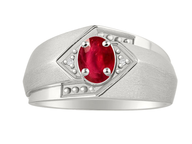 Rylos Men's Rings 14K White Gold Ring: 6X4MM Oval Shape Gemstone & Sparkling Diamonds - Color Stone Birthstone Rings for Men in Gold, Available in Sizes 8-13