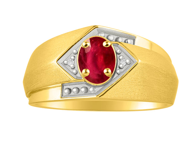 Rylos Men's Rings 14K Yellow Gold Ring: 6X4MM Oval Shape Gemstone & Sparkling Diamonds - Color Stone Birthstone Rings for Men in Gold, Available in Sizes 8-13