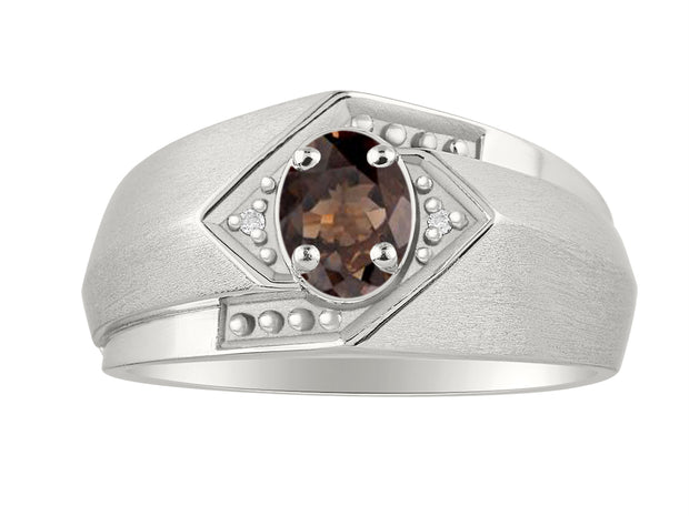 Rylos Men's Rings 14K White Gold Ring: 6X4MM Oval Shape Gemstone & Sparkling Diamonds - Color Stone Birthstone Rings for Men in Gold, Available in Sizes 8-13