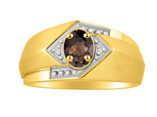 Rylos Men's Rings 14K Yellow Gold Ring: 6X4MM Oval Shape Gemstone & Sparkling Diamonds - Color Stone Birthstone Rings for Men in Gold, Available in Sizes 8-13