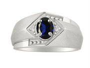 Rylos Men's Rings 14K White Gold Ring: 6X4MM Oval Shape Gemstone & Sparkling Diamonds - Color Stone Birthstone Rings for Men in Gold, Available in Sizes 8-13